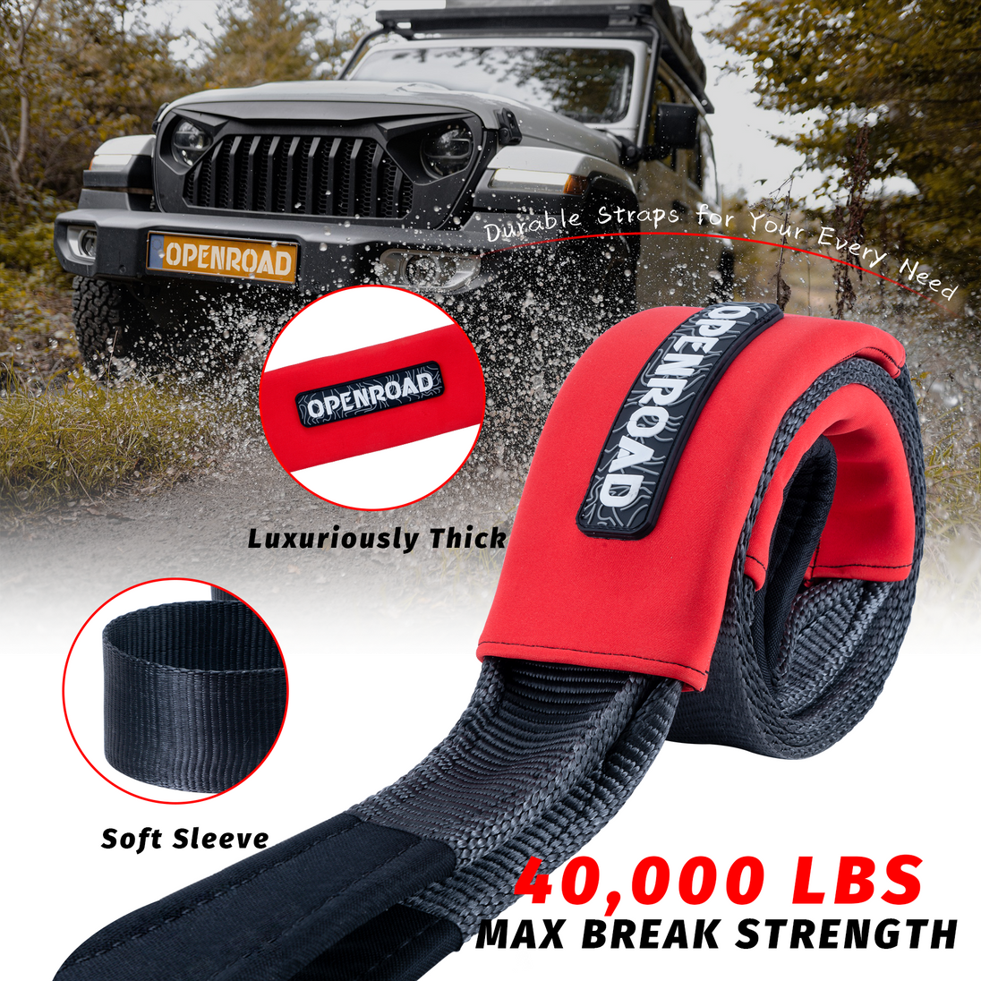 OPENROAD 4''x8' Break Strength 30,000 lbs Tree Saver Strap Towing Rope OPENROAD