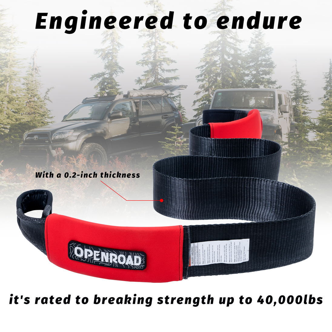 OPENROAD 4''x8' Break Strength 30,000 lbs Tree Saver Strap Towing Rope OPENROAD