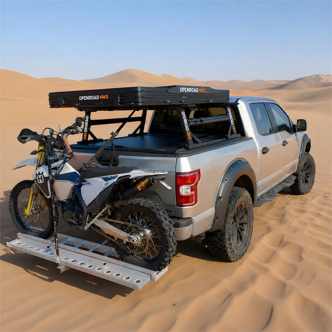 OPENROAD ute tub rack carrying a rooftop tent