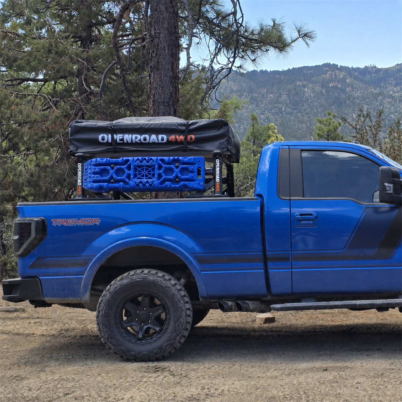 OPENROAD ute tub rack carrying camping gear and recovery boards