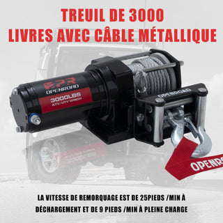 OPENROAD 3000 lbs ATV/UTV Winch – 12V electric winch with wired and wireless remote control, suitable for ATVs and versatile vehicles. Openroad4wd