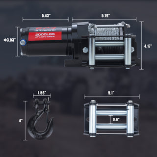 OPENROAD 3000 lbs ATV/UTV Winch – 12V electric winch with wired and wireless remote control, suitable for ATVs and versatile vehicles. Openroad4wd