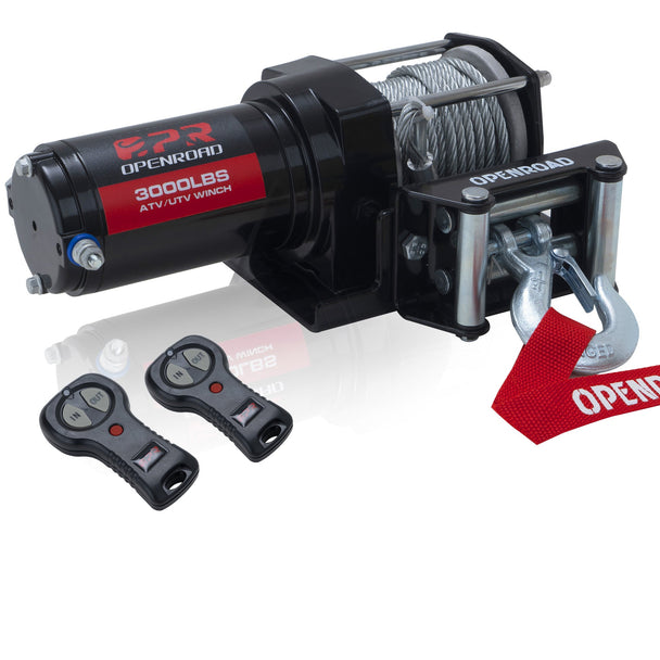 OPENROAD 3000 lbs ATV/UTV Winch – 12V electric winch with wired and wireless remote control, suitable for ATVs and versatile vehicles. Openroad4wd