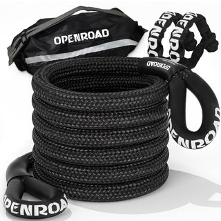 OPENROAD 1" x30' Kinetic Recovery Tow Rope (36,000lbs) Recovery Straps OPENROAD Black with Soft Shackle