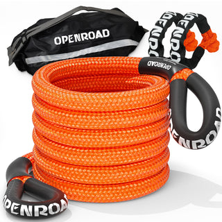 OPENROAD 1" x30' Kinetic Recovery Tow Rope (36,000lbs) Recovery Straps OPENROAD Orange with Soft Shackle