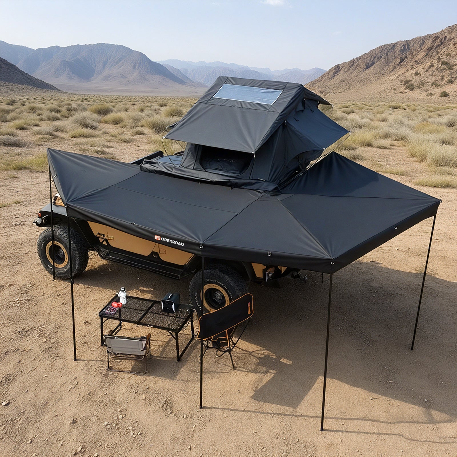 270 Awning Plus mounted on an SUV providing 270 outdoor shade coverage