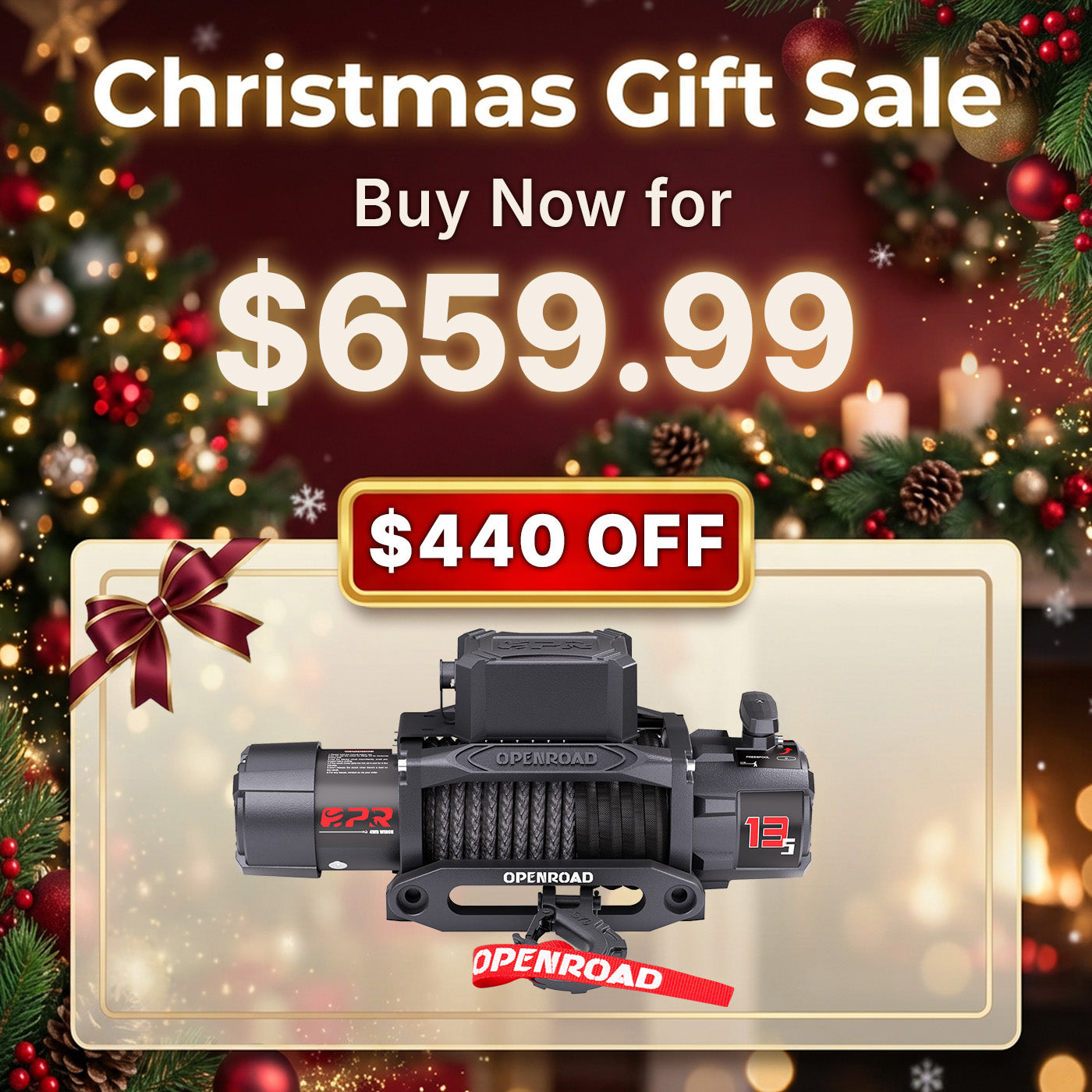 OPENROAD 13 500 lb Electric Winches with Synthetic Rope