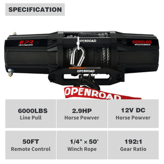 OPENROAD 6000lbs 12 Volts Electric Winch, Winch for UTV winch OPENROAD   