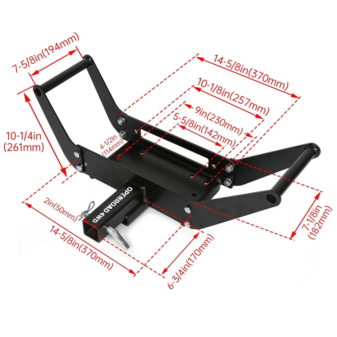 OPENROAD 2-inch winch mounting plate dimensions and mounting-hole spacing