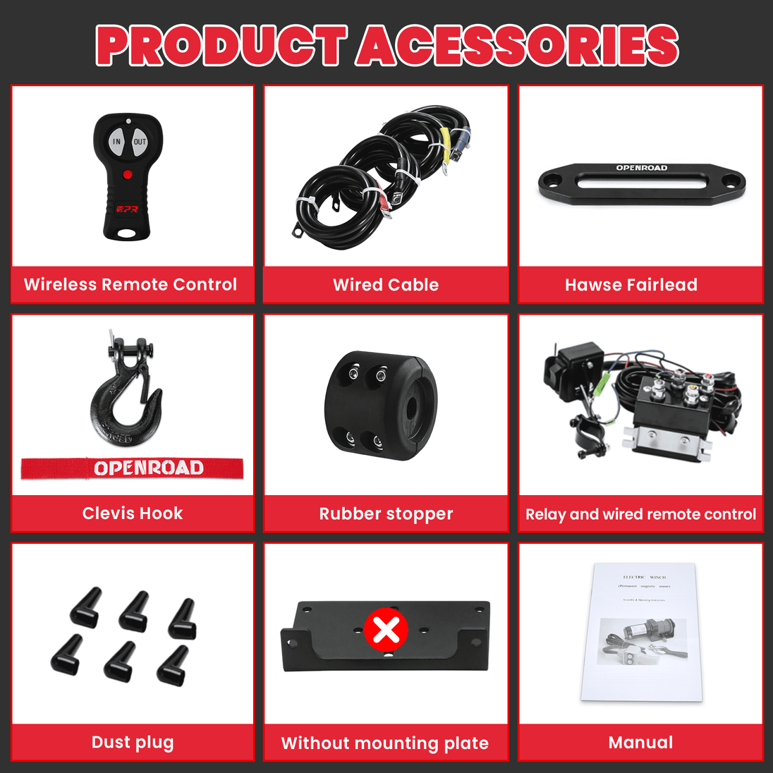 OPENROAD 6000lbs 12 Volts Electric Winch, Winch for UTV winch OPENROAD   