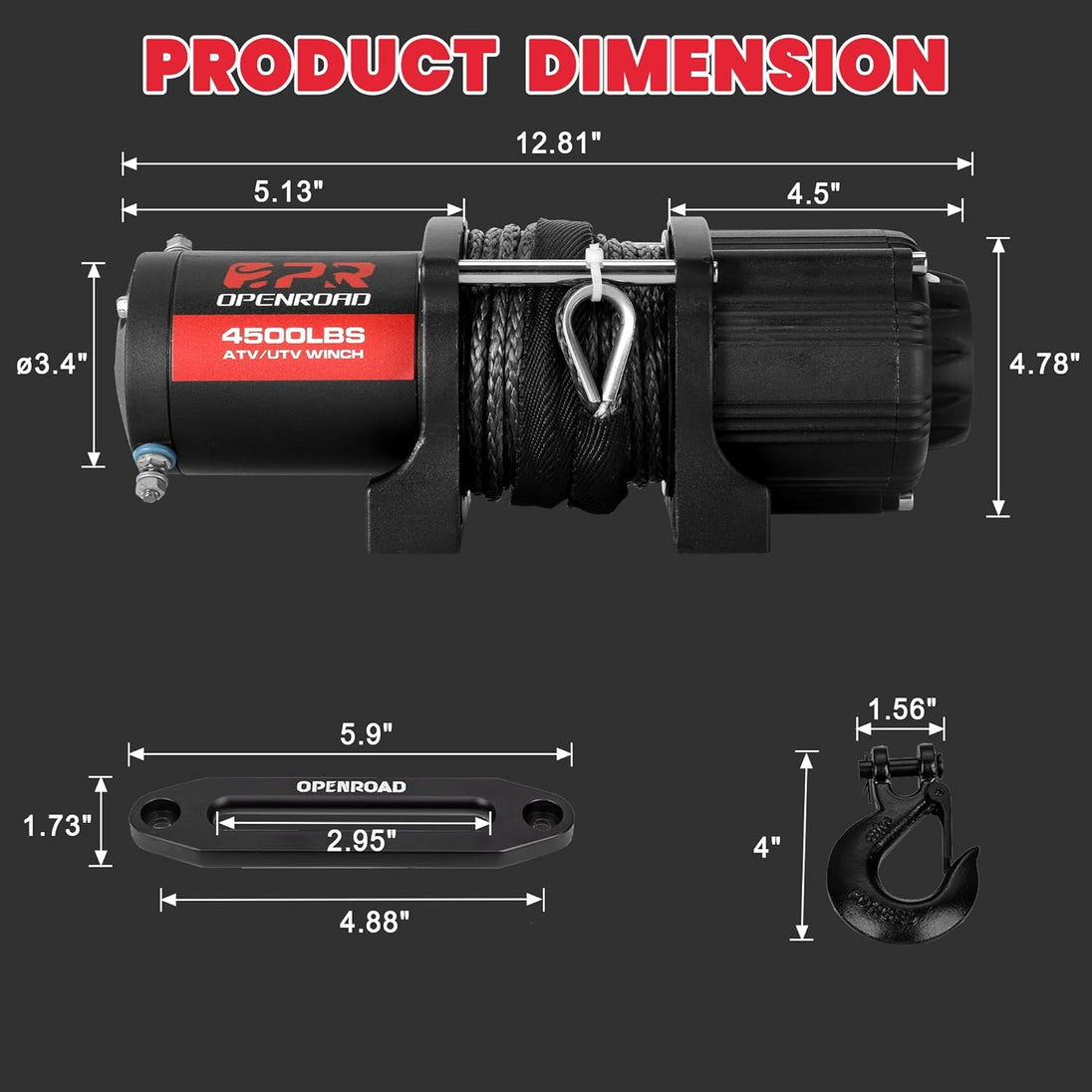 OPENROAD 4500lbs ATV/UTV Winch with Synthetic Rope and 2 Wireless Remotes winch OPENROAD   