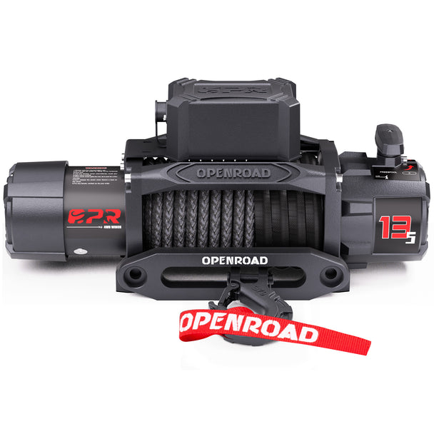 Openroad 13,500lb electric winch with synthetic rope, heavy-duty design for 4WD vehicle recovery and off-road use in Australia.