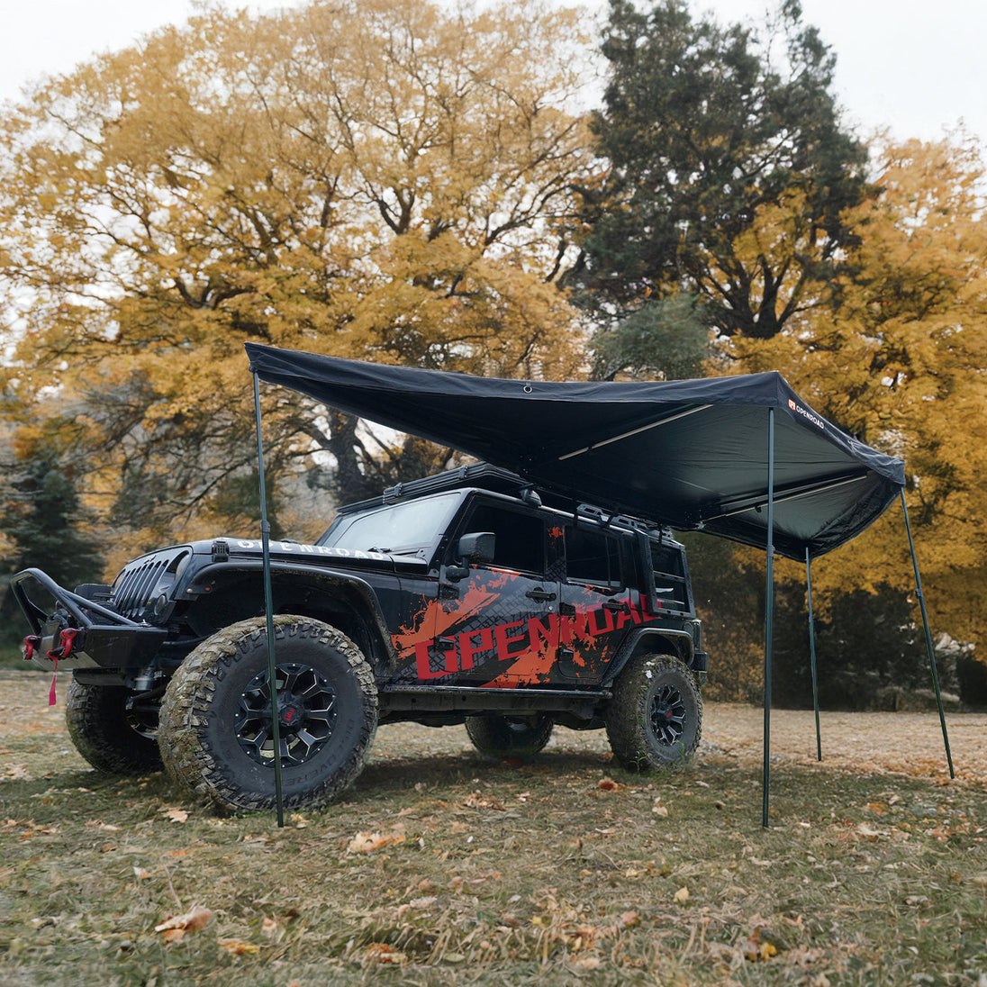 OPENROAD 180 degree awnings designed for easy setup, offering full coverage shade and weather protection for camping, picnics, and road trips.