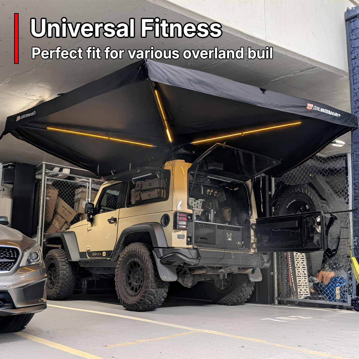 OPENROAD 4WD awning, designed to perfectly fit various overland builds and 4WD vehicles for ultimate shade and shelter.