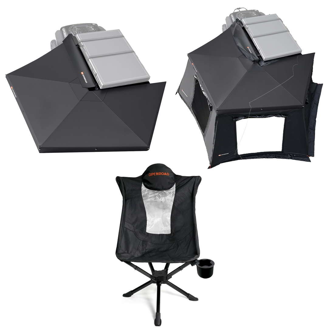 OPENROAD 270 awning and side wall and openroad ergonomic camping chair