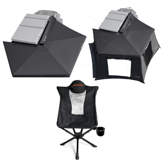 openroad 270 free standing awning with sidewall and camping chair
