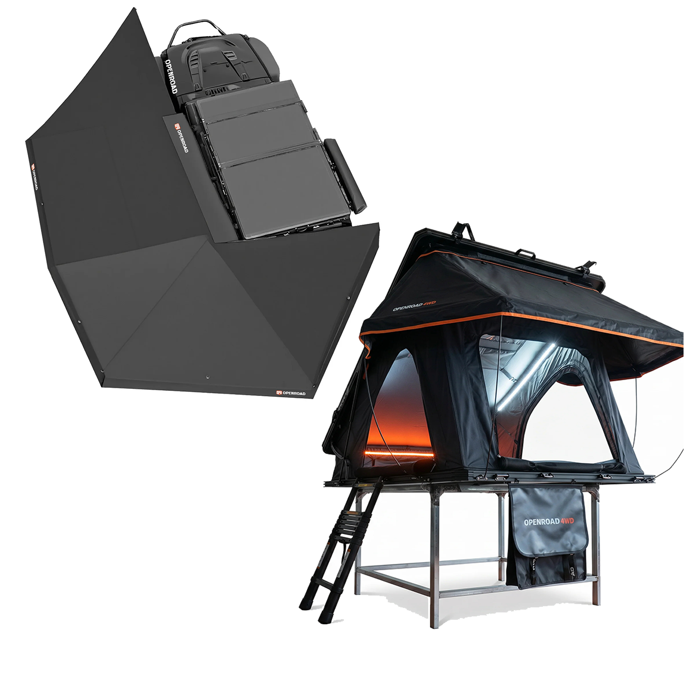 OPENROAD 270 Awning XL and Aluminum Hard Shell Roof Top Tent-X Series