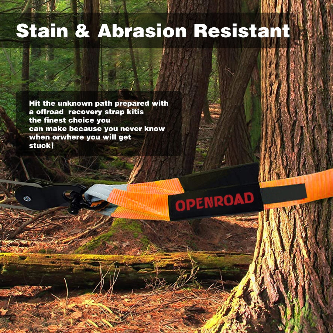 OPENROAD 4''x8' Break Strength 30,000 lbs Tree Saver Strap Towing Rope OPENROAD