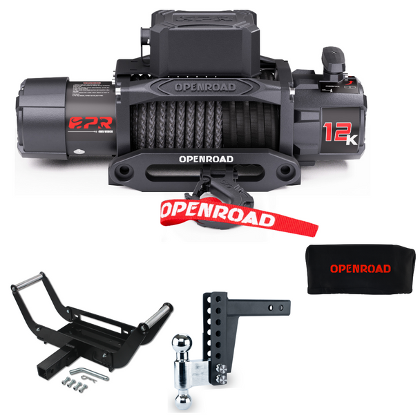 12,000lbs Winch with Protection Cover and Winch Mount Receiver Hitch and 10'' Adjustable Trailer Hitch Openroad4wd