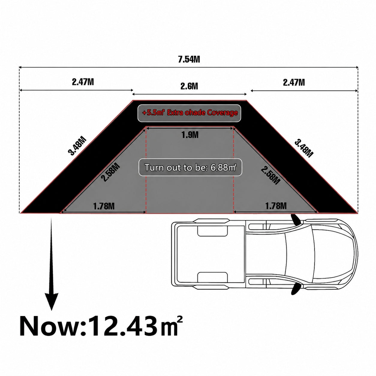 OPENROAD 2.5m 180 Freestanding Awning