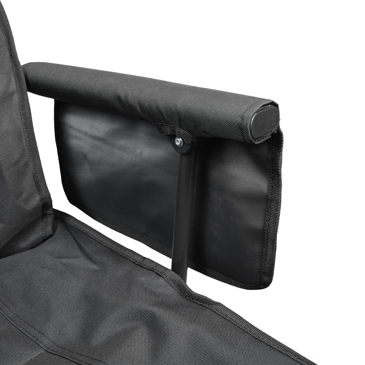 Close-up of padded armrest on Openroad camping chair, showing durable stitching and stable frame support for added comfort.