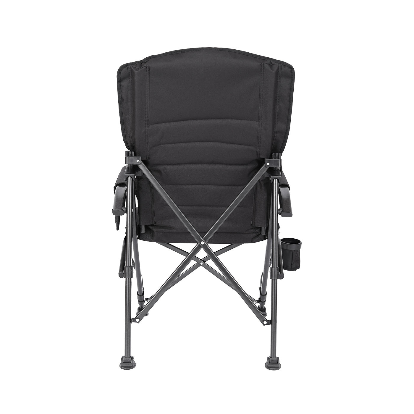 Back view of Openroad folding camp chair highlighting cross-brace frame and durable steel support structure