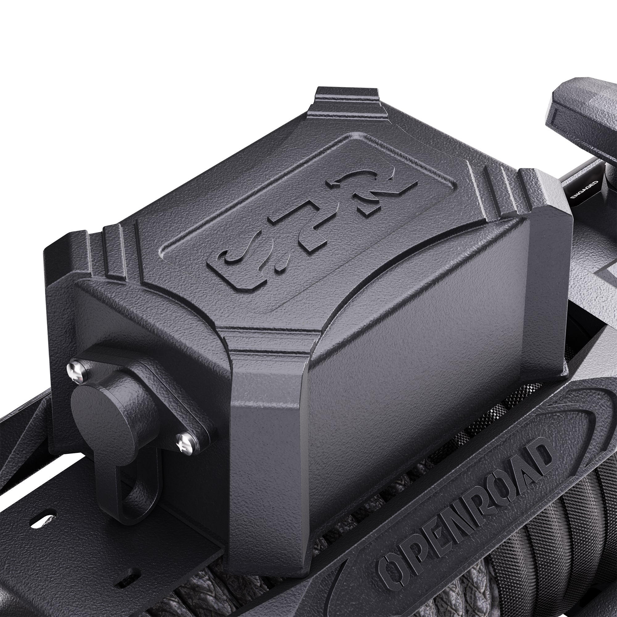 Close-up of control box on Openroad winches, featuring a rugged, sealed design for secure power connections in off-road 4x4 recovery situations.