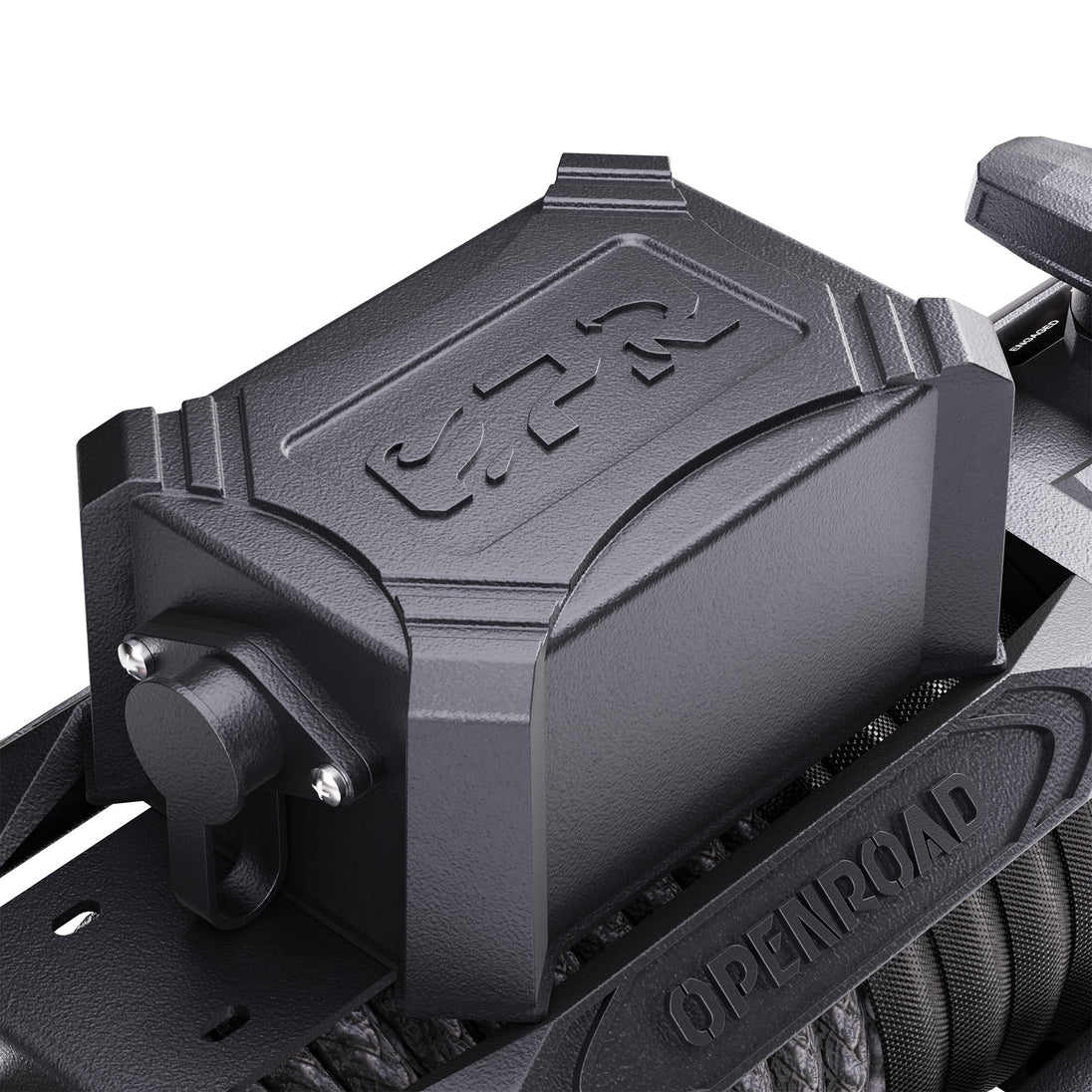 Close-up of control box on Openroad winches, featuring a rugged, sealed design for secure power connections in off-road 4x4 recovery situations.