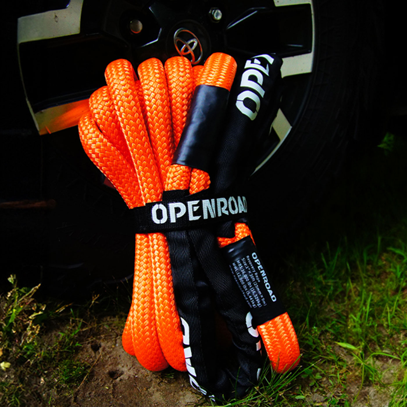 OPENROAD orange tow strap in off-road